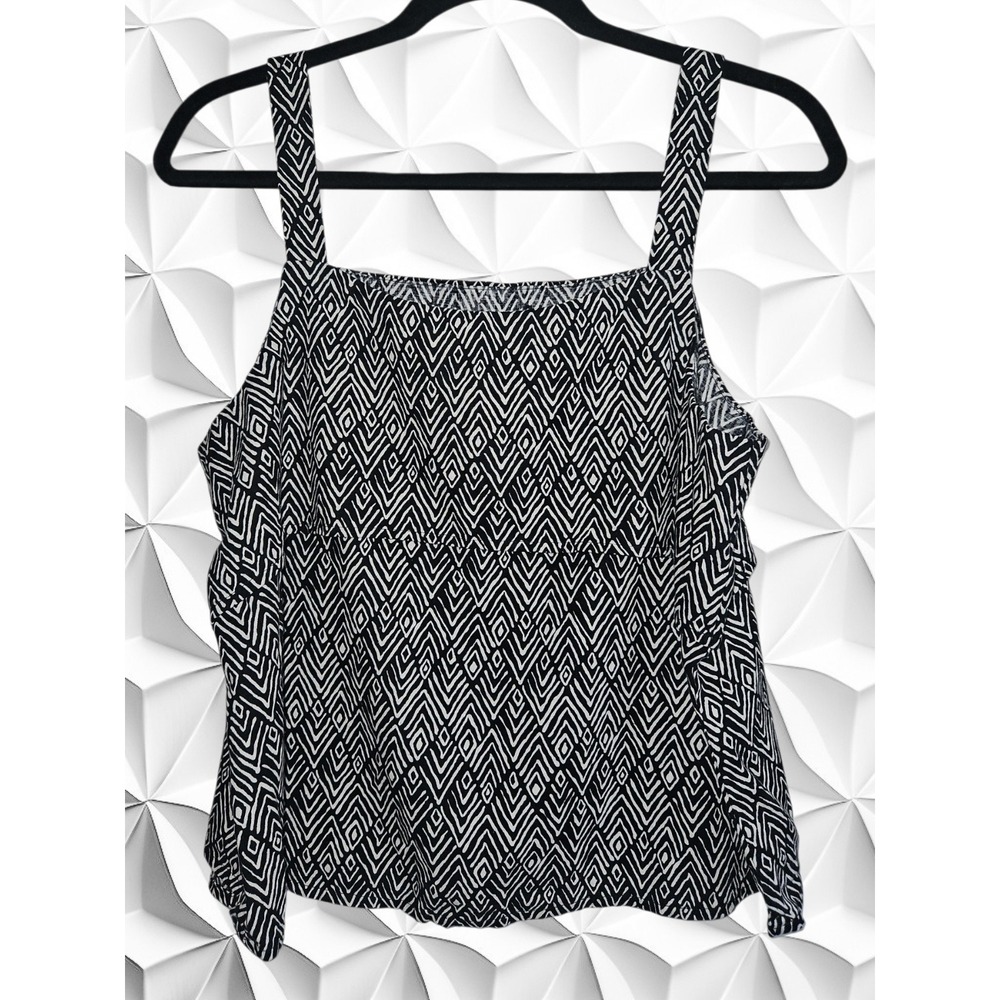 Maison Jules Black White Geometric Diamond Linen Blend Tank Top Large
